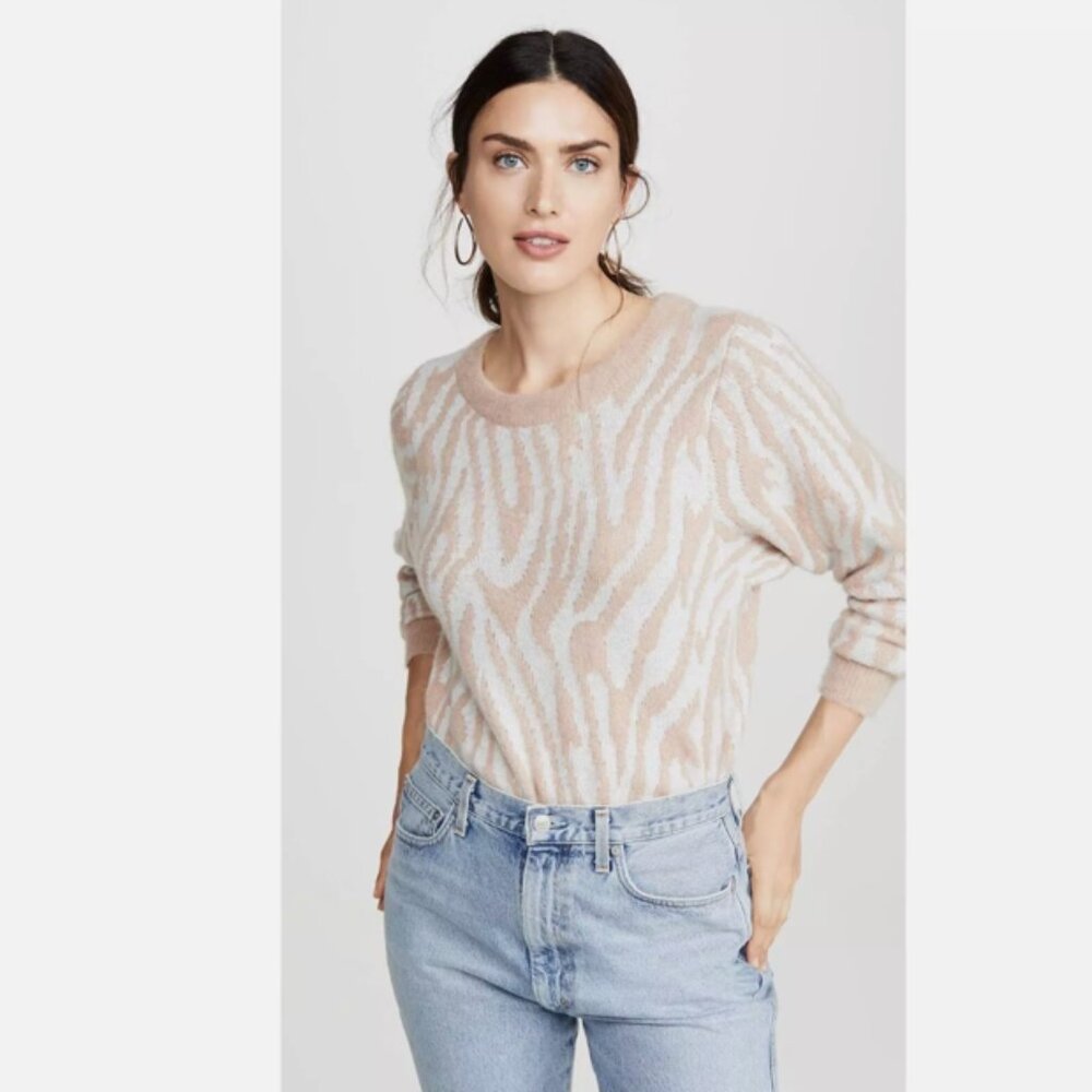 Rebecca Taylor Merino Alpaca Anthro Camel/Grey Tiger Stripe Sweater XL